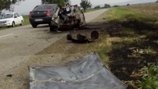 В Курском районе автомобиль сгорел из-за взрыва газового баллона